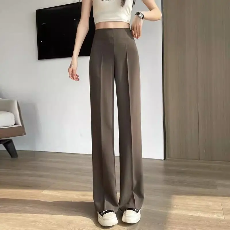 High Waist Suit Pants for Women Casual Side Zipper Lift Butt Slimming Wide Leg Pants Spring Summer Small Size Straight Leg Pants