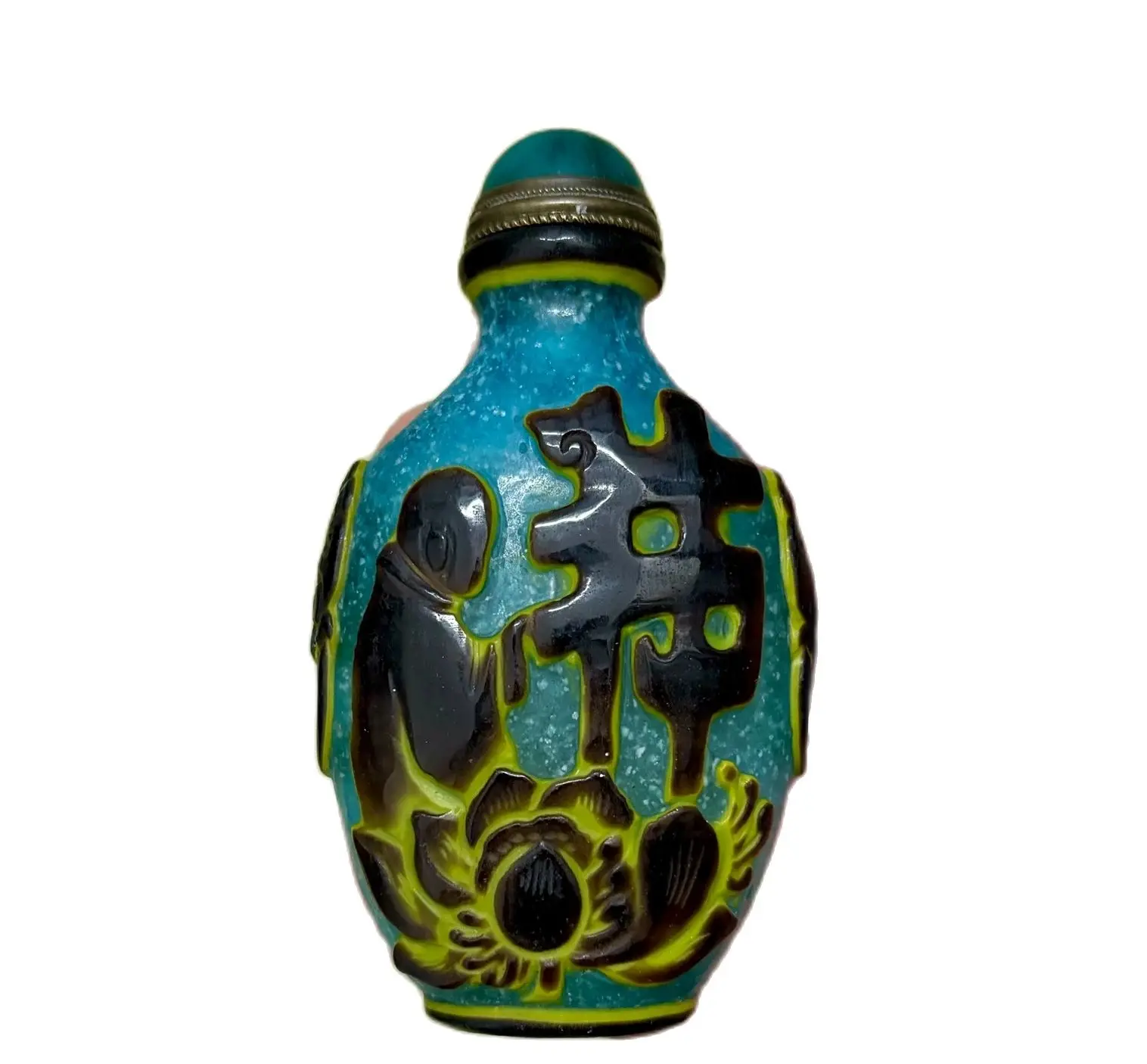 Vintage Chinese Carved Glass Snuff Bottle Snuffbox Rare Glaze Buddha Statue Figurines Art Guanyin Kwan Yin Avalokitesvara