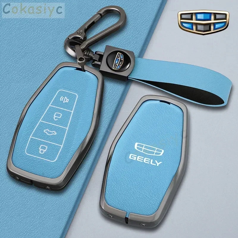 Stylish Leather Car Key Case Cover for Geely Multicolor Geely Coolray 2024 X6 Emgrand Global Hawk GX7 Keychain Case Accessories