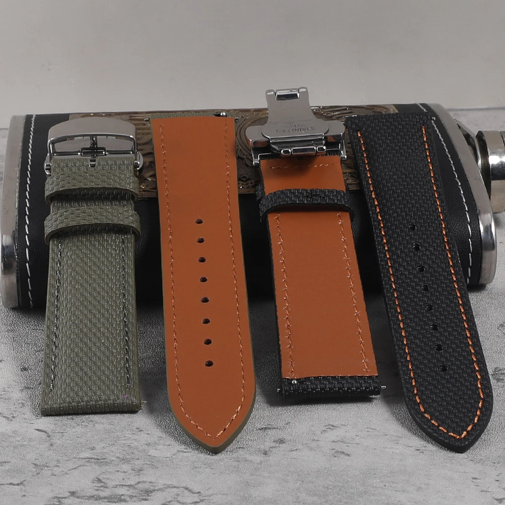 Premium Rubber Fkm Texture Sailcloth Watch Strap 20mm 22mm Quick Release Leather Rubber Watch Band Butterfly Buckle