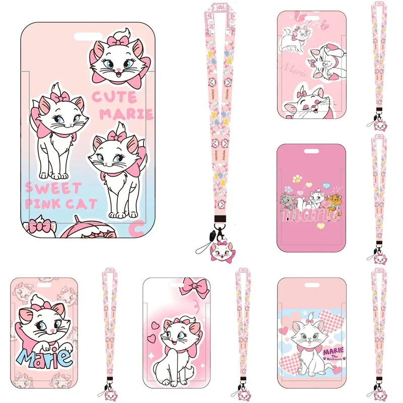 The Aristocats Disney Anime Figure Marie Cat Plastic Hard Shell Push-Pull Children's Student Bus Card Holder Birthday Gifts