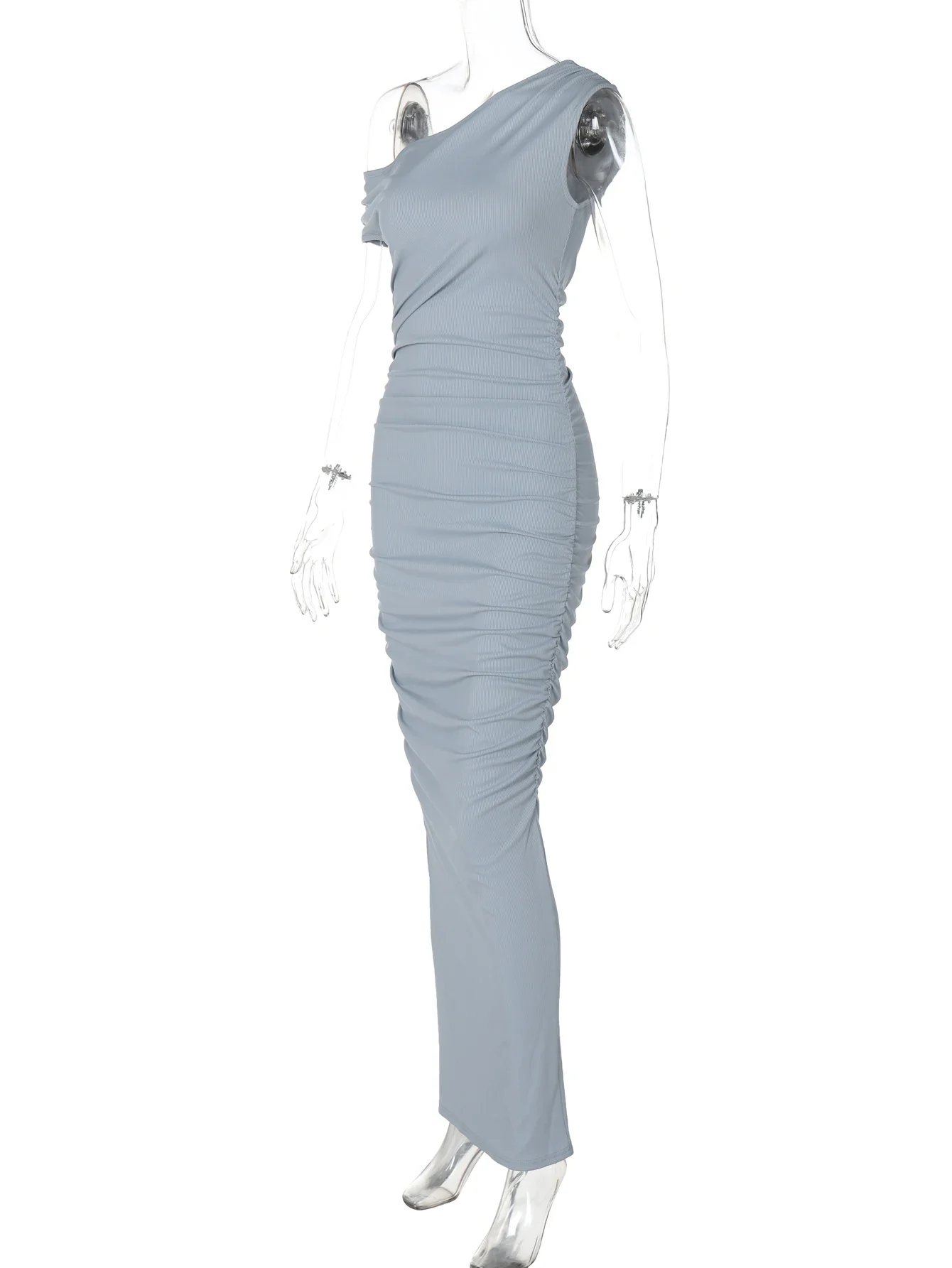 Seksowna Elegancka Sukienka Maxi Jedno Ramię Marszczona Obcisła Sukienka Damska Koktajlowa Impreza Klub Urodziny Y2K Hurt