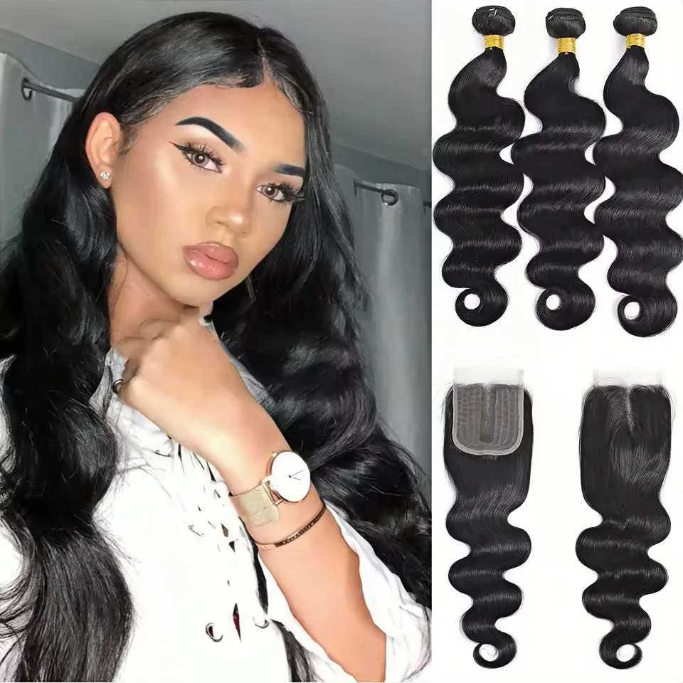 

Body Wave 30Inch Bundles With 4x4 Closure 100% Human Hair Extensions Vietnamese Hair For Black Women Natural Color Remy Hair