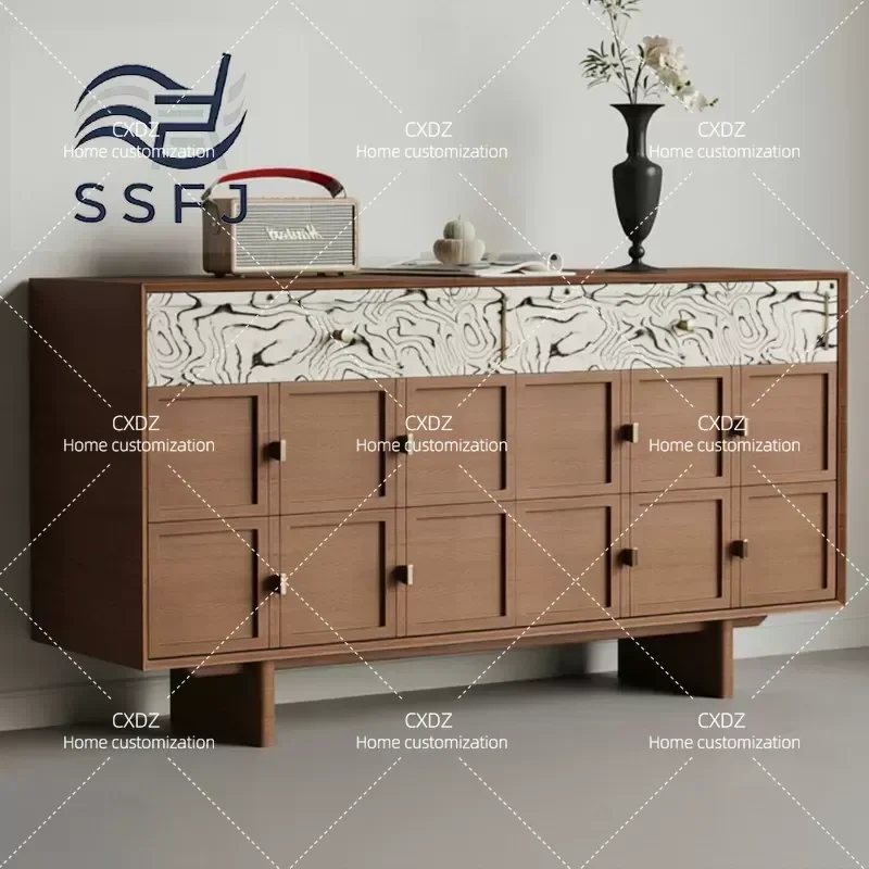Medieval Style Wooden Multi Door Locker Splicing Pattern Decorative Cabinet for Hotel Lobby B&B Living Room Dining Room