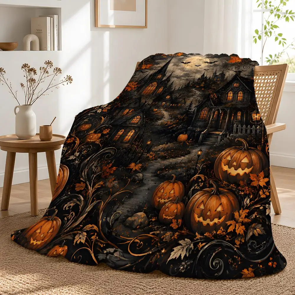 Gothic Halloween Haunted Village Breathable Bedtime Camping Breathable Apartment Living Minimalist Guest Room Throw Throw