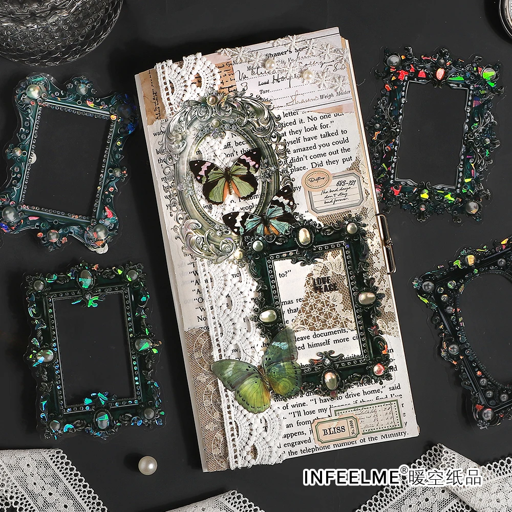 10pcs Shell Light PET Decorative Sticker Baroque Style Art Collage Junk Journal Planner DIY Scrapbook Material Sticker Stationer