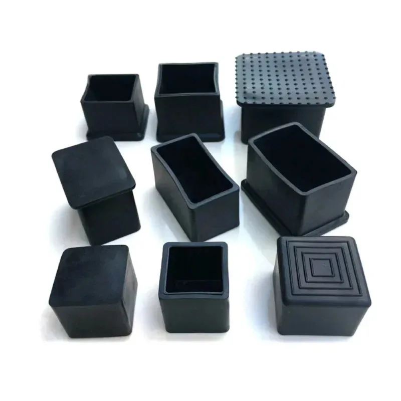 Square Rectangle Rubber Table Feet Black Chair Leg Caps Furniture Tube End Covers Non Slip