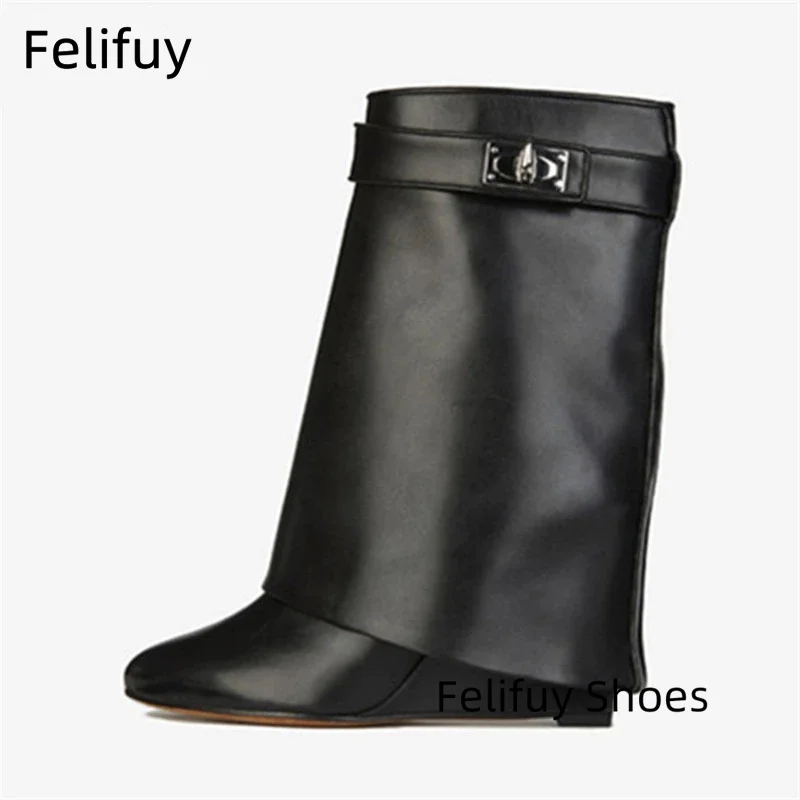 القرش قفل الأحذية أعلى جودة حذاء من الجلد أسافين كعب قصير بوتاس موهير أشار تو أحذية جلد طبيعي مصمم الأحذية النساء