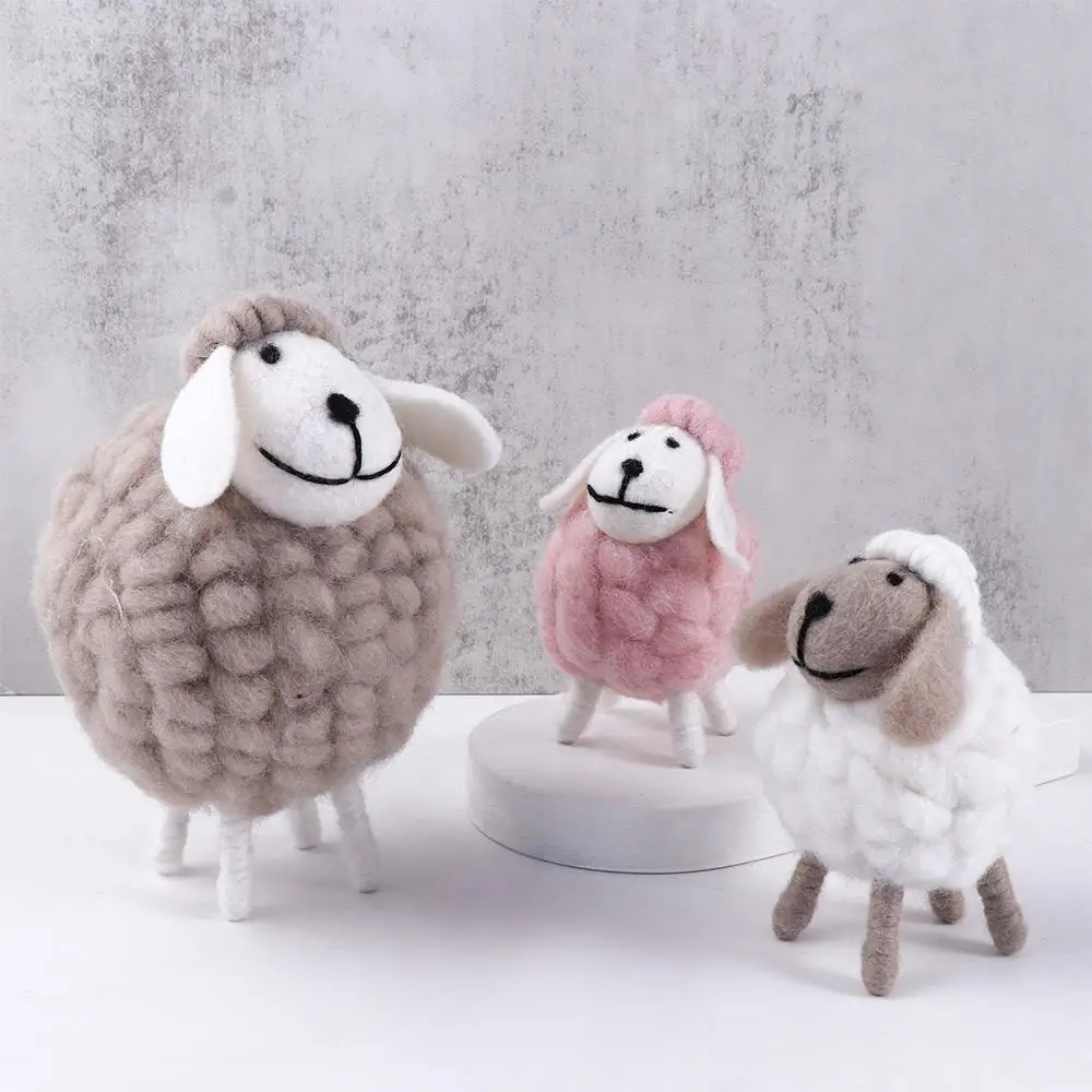 Lamb Cartoon Wool Felt Sheep Birthday Kid Gift Miniatures Figurines Desktop Decor Home Furnishings Mini Table Ornament