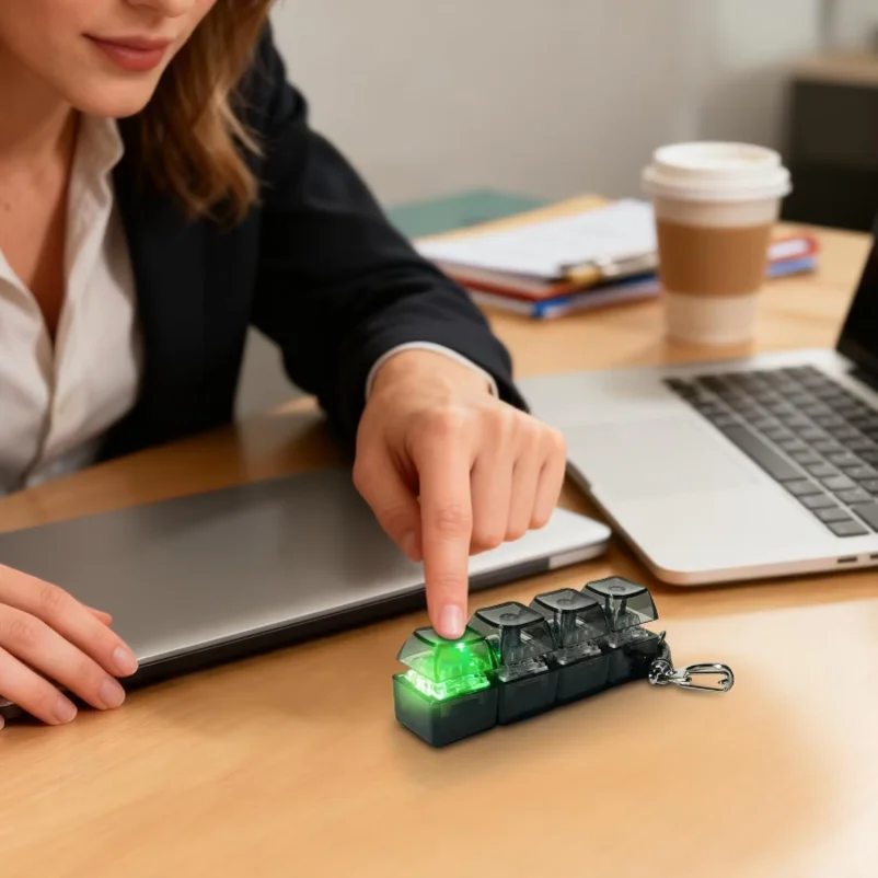 4-Key Mechanical Keyboard Keychain: LED Glowing Fidget Clicker, Mechanical Axis Stress Relief Keyring, Aesthetic EDC, New