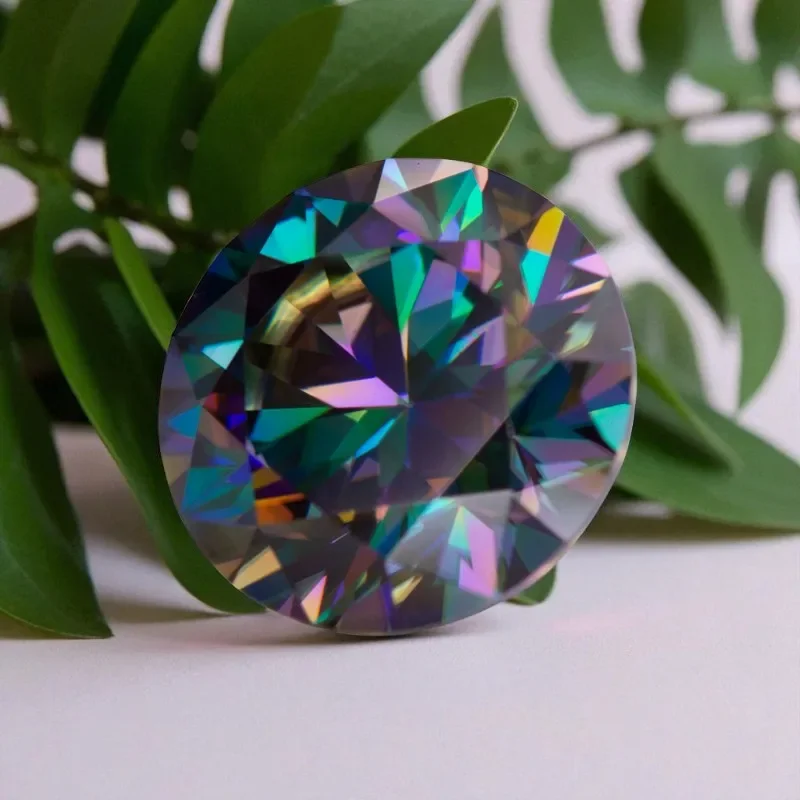 

Moissanite Stone Round Cut Rainbow Green Loose Gemstone For Jewelry Making With Certificate Pass Diamond Tester
