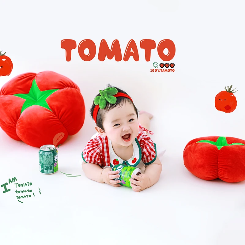 Red Theme Costume with Headband Newborn Photography Props Cute Outfit Red Tomato Doll 3-4 months Baby Photoshoot Props Accessory