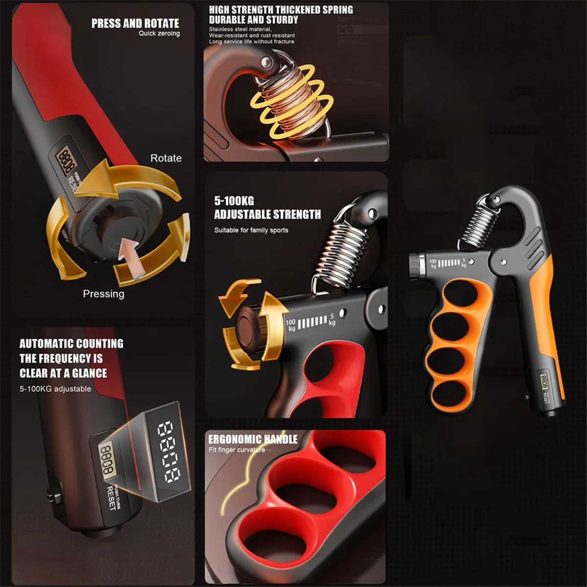 

Qcvv-Adjustable Electronic Counting Hand Grip Strengthener Orange