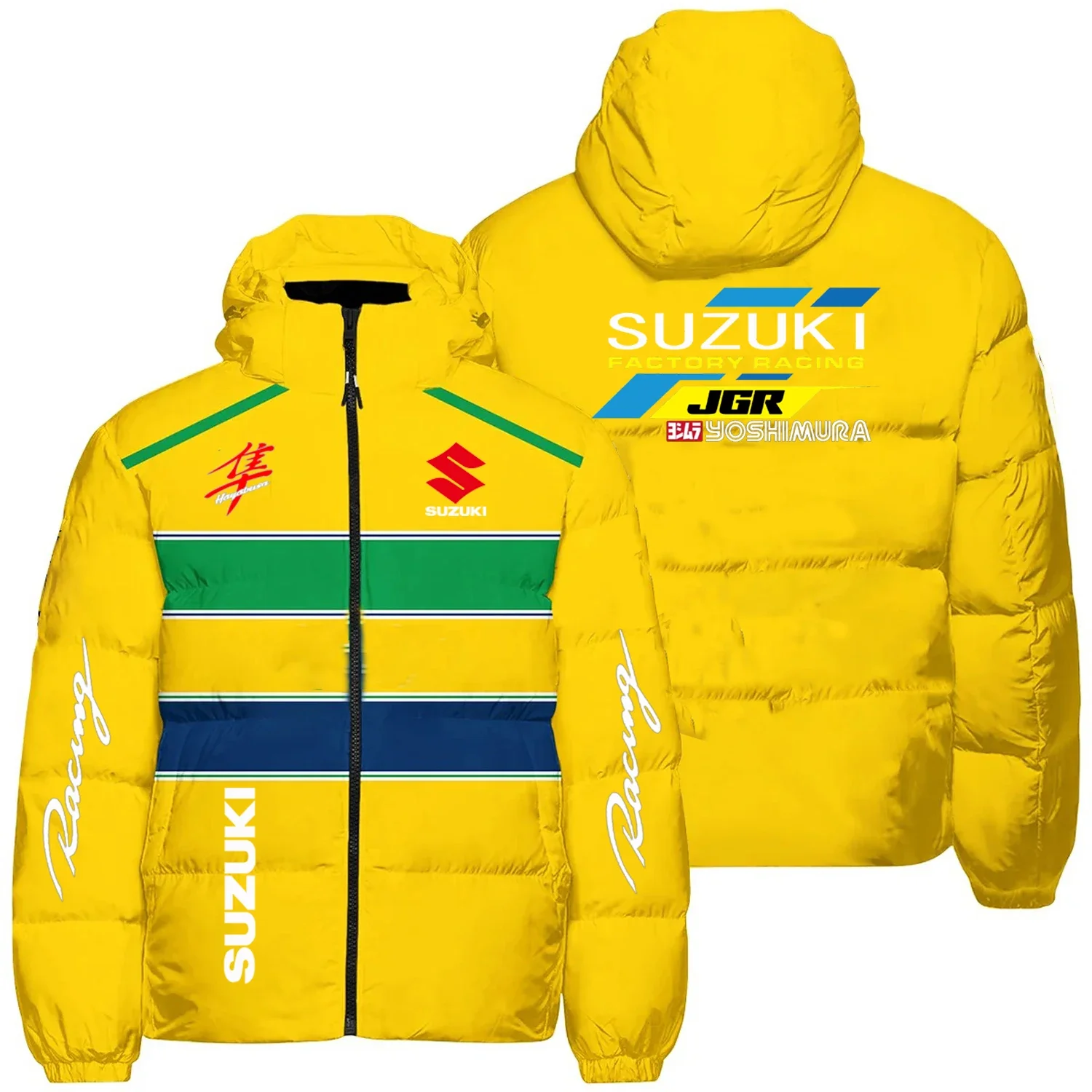 New Autumn Winter Suzuki Logo Jacket Thick Men's Motorcycle Sports Cotton Jacket Cap Cardigan Outdoor Warm Filling Cotton Jacket