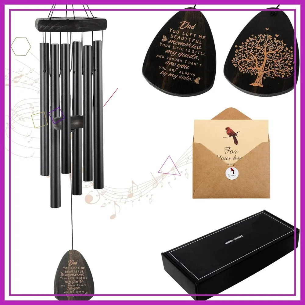 32" Memorial Wind Chimes for Loss of Father - Butterfly Sympathy Gift with Cardinal Card