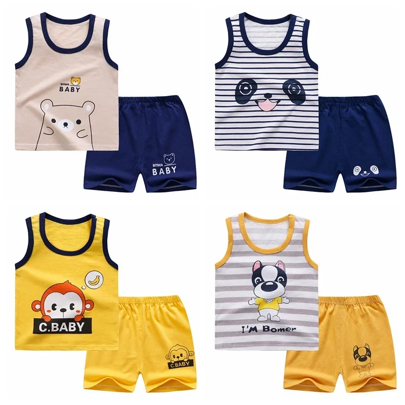 男の子用の純綿のトラックスーツ,夏服,Tシャツとパンツ,スポーツウェア,カジュアル