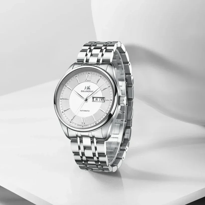 Shanghai Watches Automatic Men's Mechanical Watches 40mm 316L Stainless Steel Sapphire Day-Date Dual-Calendar Watch Business 008