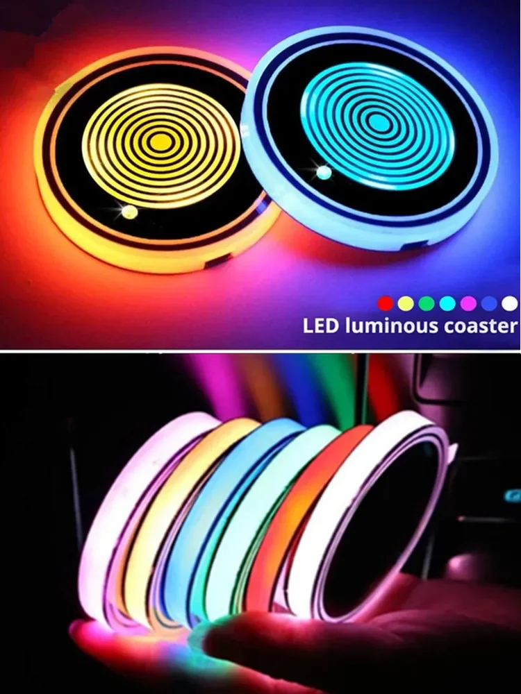 

USB Drink Holder Anti Slip Mat Product Bulb Multi Colorful Atmosphere Lights Car LED Cup Holder Automotive Interior Dome Lamp