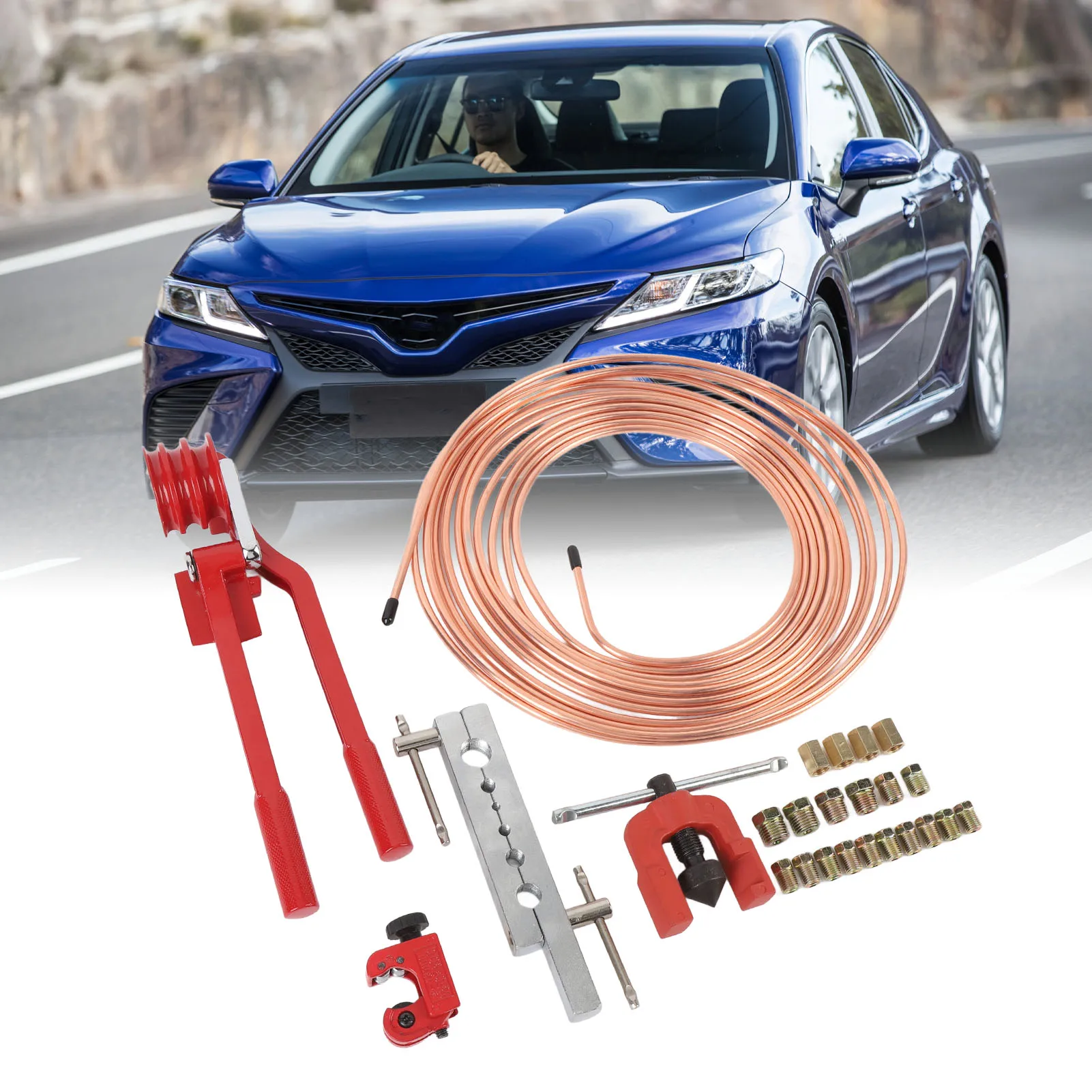 

3/16" Copper Coated Brake Line Kit with Flaring Tool – Professional Hydraulic Brake & Transmission Line Repair Set