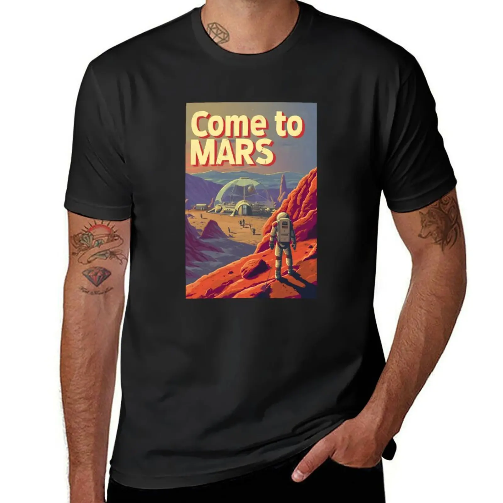Come to Mars - Vintage Poster Style - Sci-Fi T-Shirt summer tops kawaii clothes plain t shirts men