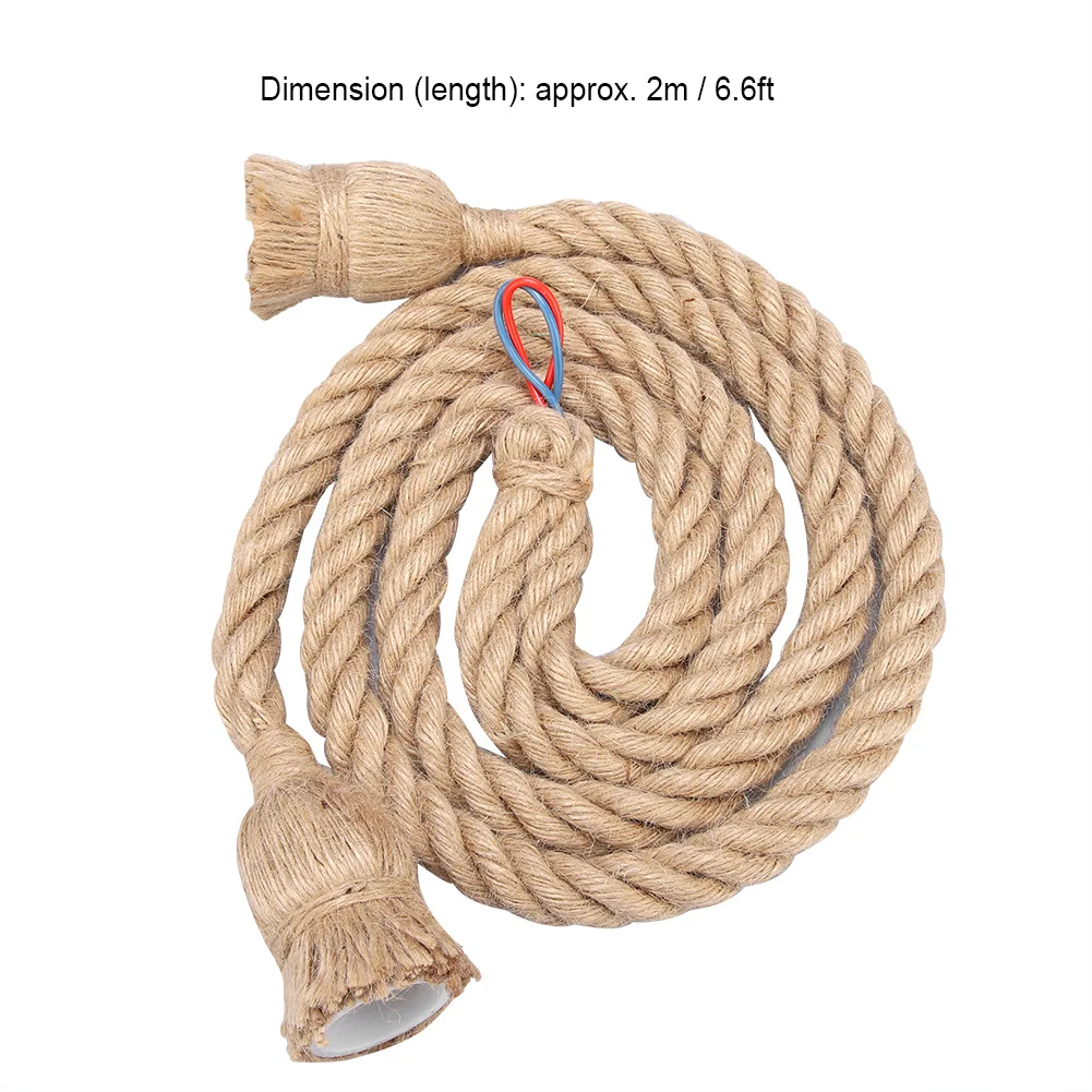 2m E27 Vintage Hemp Rope Ceiling Light Base Pendant Lamp Bulb Holder Bulb Base Lamp Hemp Rope Lamp Base Lamp Holder