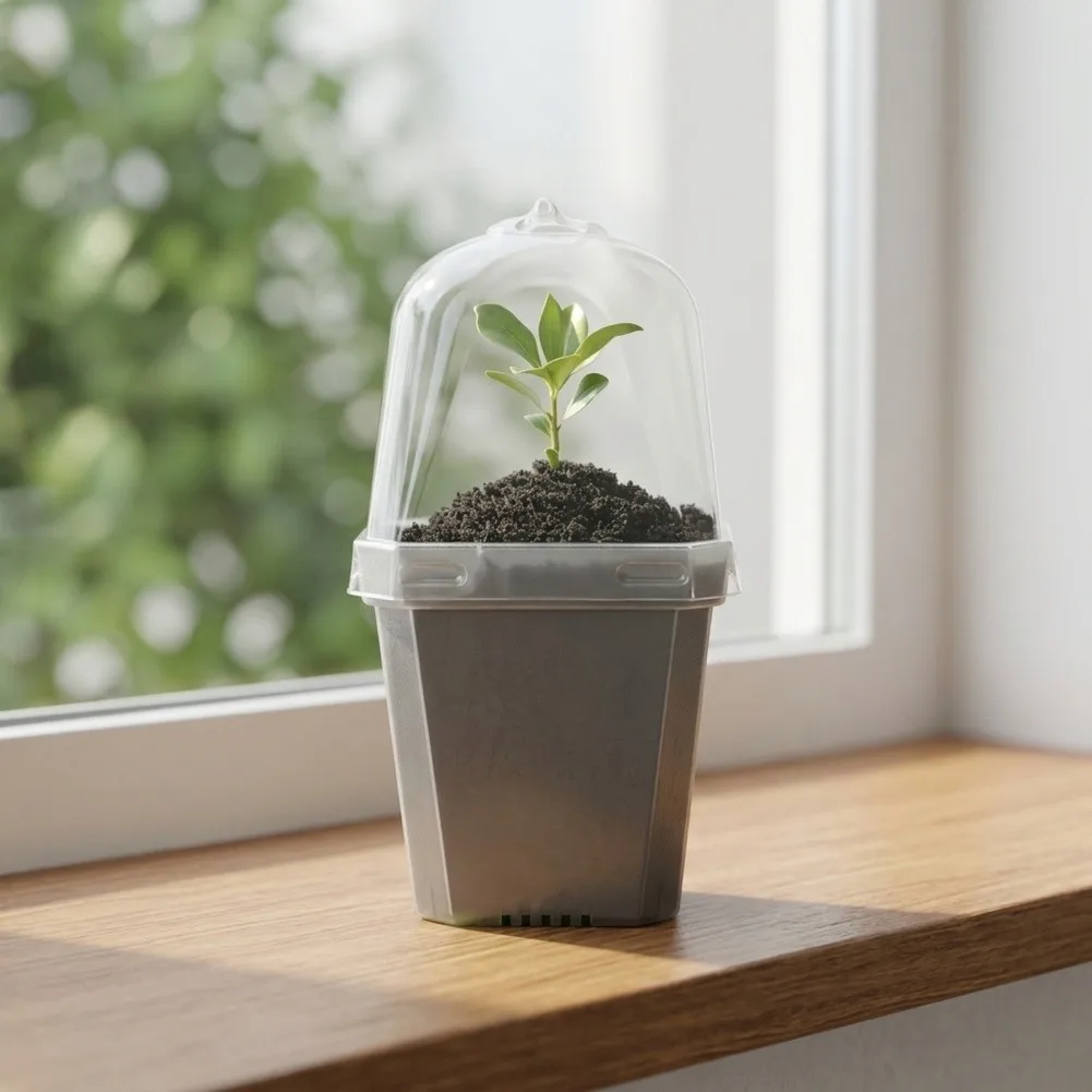 Lightweight Clear Plastic Nursery Pot with Humidity Retention Dome for Home-Based Horticulture and Botanical Projects