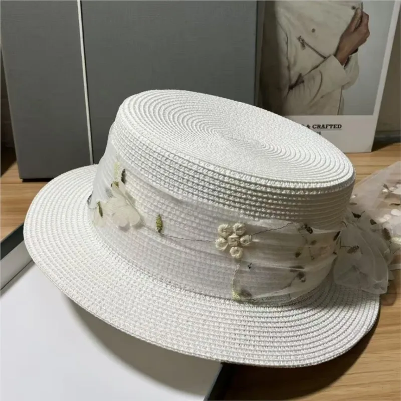 Sweet sequined flower webbed top hat fashion travel and vacation sunshade for women