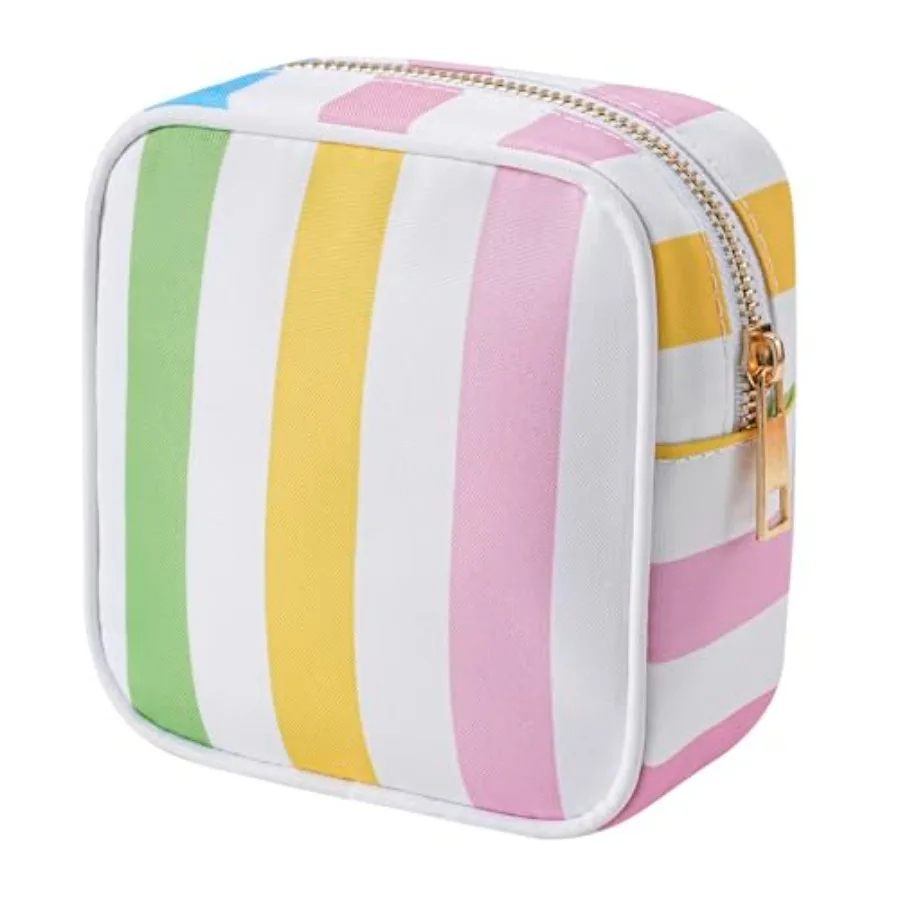 

Small Stripe Makeup Bag for Purse, Mini Cosmetics Bag with Zipper, Cute Cosmetic Pouch for Women Girls, Key Pocket Lipstick Pou