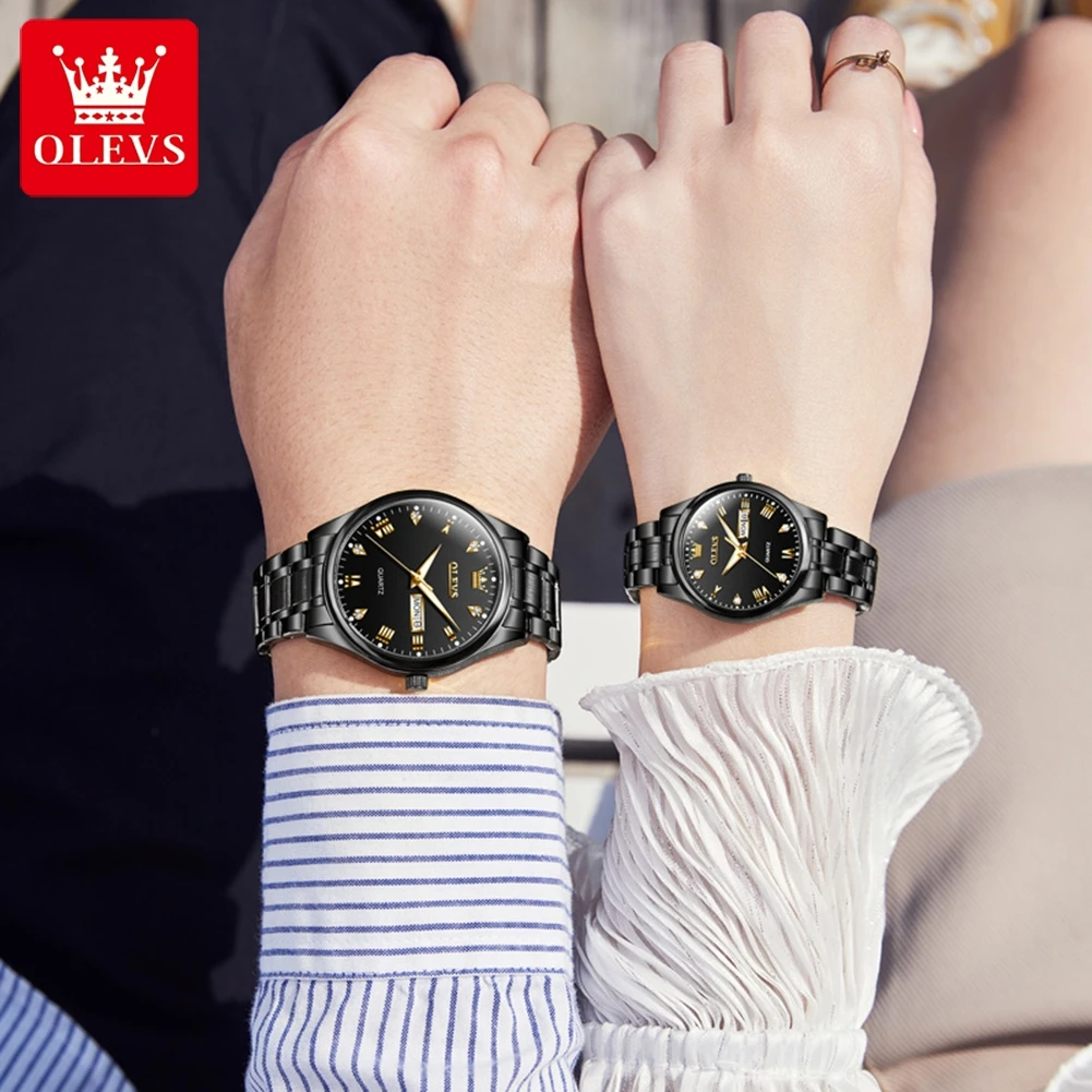 OLEVS 5563 Couple Watch Original Luxury Quartz Wristwatch for Men and Women Elegant Fashion Dual Calendar Waterproof Hand Clock