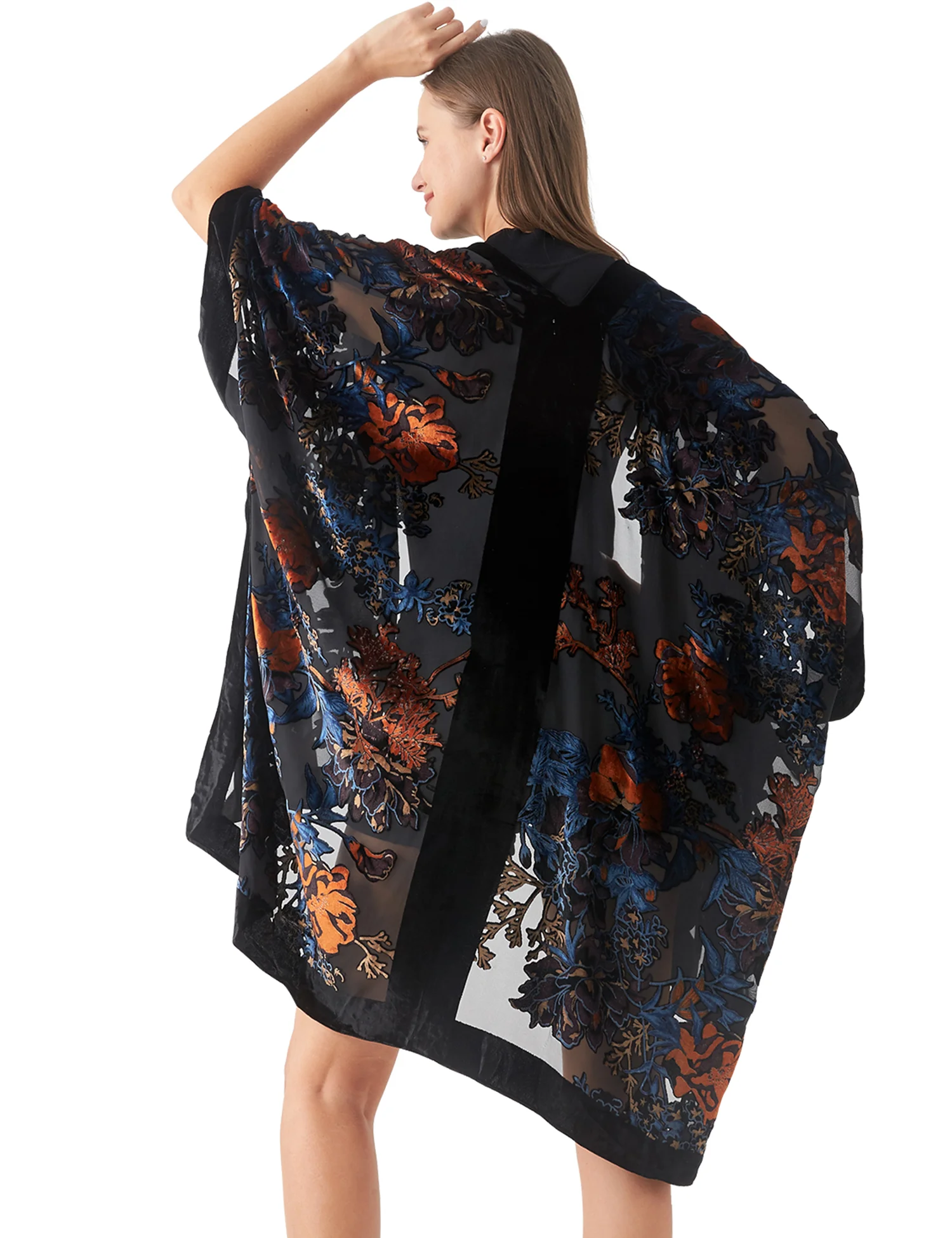 WeHello Burnout Velvet Kimono For Women Cardigan Beach Cover Up Without Tassel Vacation Casual Shawl Holiday Dropship JYPF-35