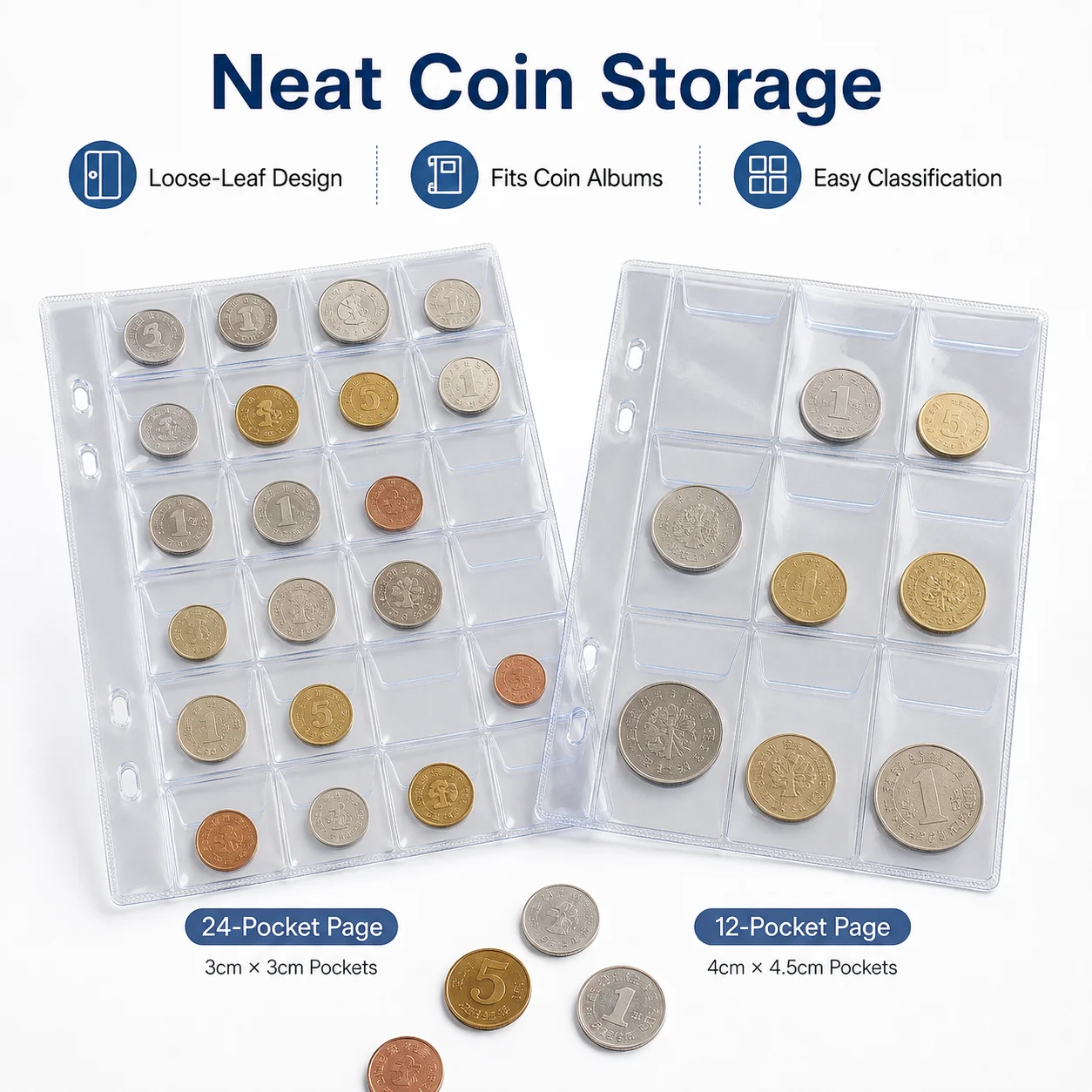 10/20 Pages Coin Storage Coin Collection Album for Coin Storage and Collection Loose-leaf Album Suitable for Collectors