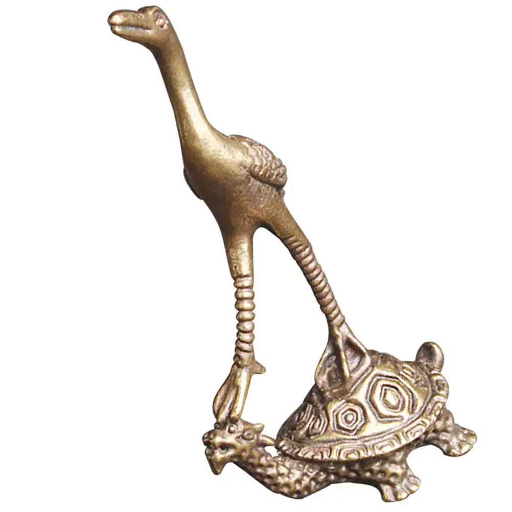 Brass Turtle Crane Tabletop Ornament Sturdy Strong Rigorous Workmanship Smooth Mellow Delicate Design Vintage Style Desktop