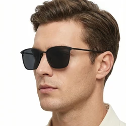 Occhiali da sole polarizzati quadrati classici da uomo occhiali da sole rettangolari in metallo di lusso occhiali da sole da guida Vintage per visione notturna maschile UV400
