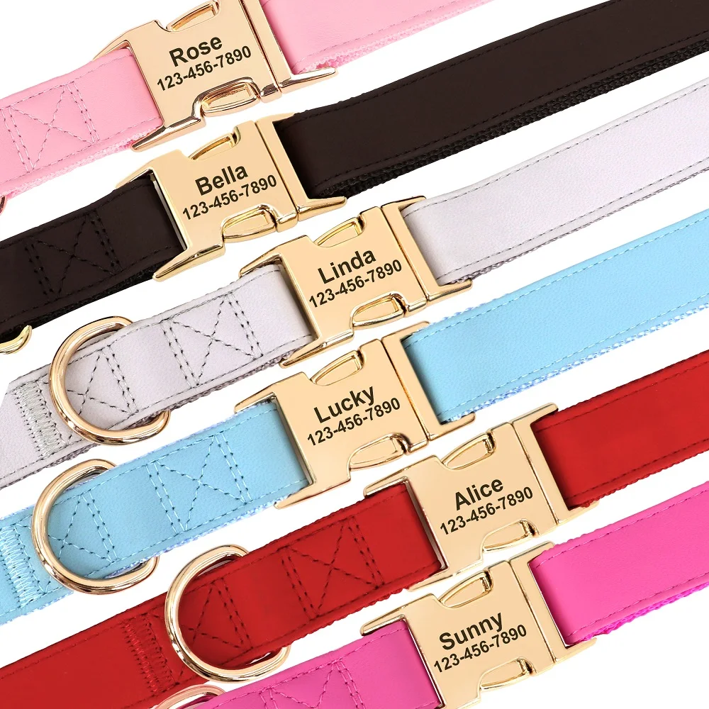 Personalized Dog Buckle Collar Customized Dog Leather Collars Free Engraving Pet Collar For Small Medium Large Dogs Bulldog Pug