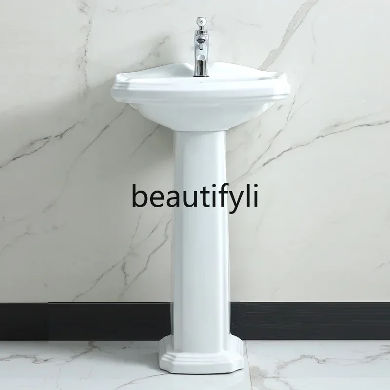 35Retro column washbasin integrated ceramic washbasin floor-to-ceiling mini balcony basin