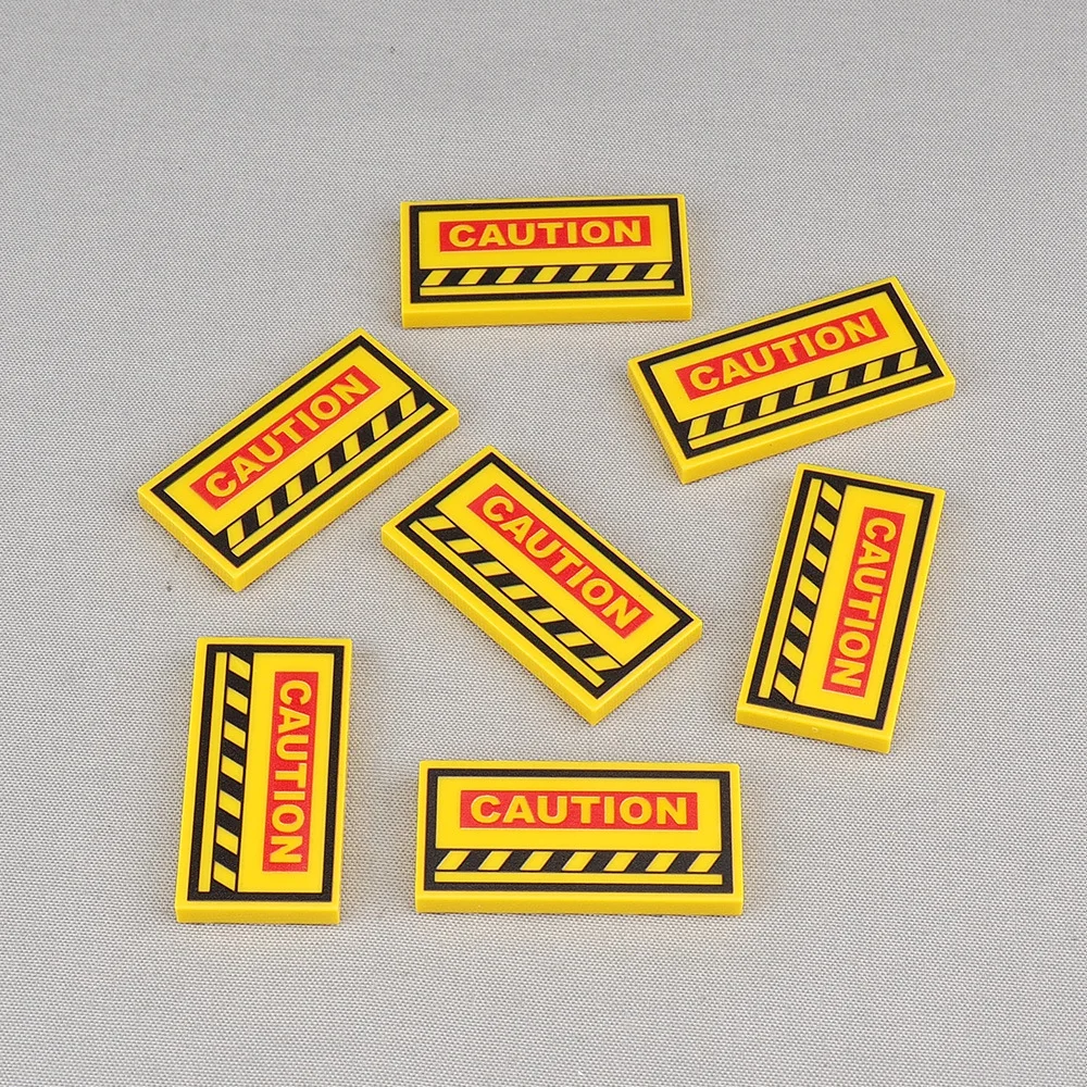 MOC 10PCS 87079 Printed CAUTION Pattern Building Blocks Be Careful Factory House Marking Bricks Particle DIY Toy Adult Gifts