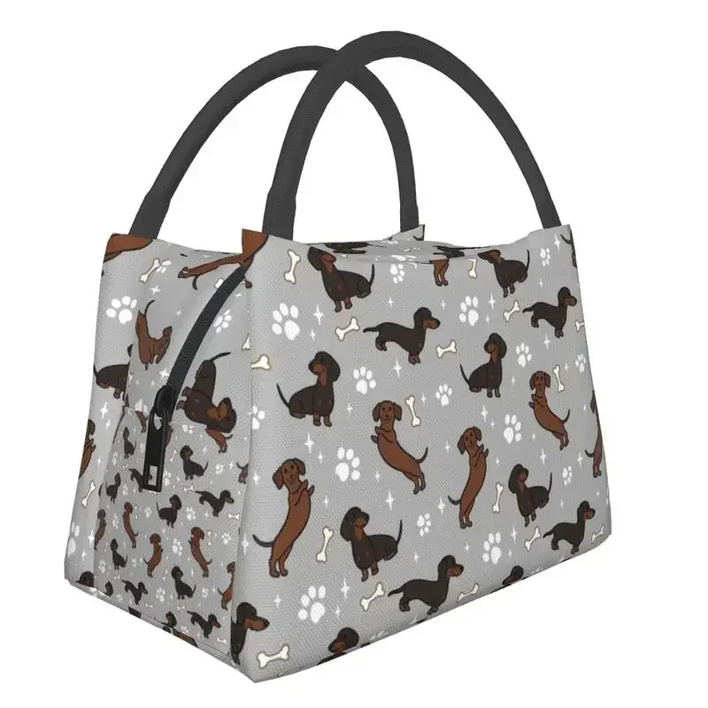 

Gray Dachshunds Dackel Insulated Lunch Bags for Camping Travel The Wiener Dog Teckel Resuable Cooler Thermal Bento Box Women