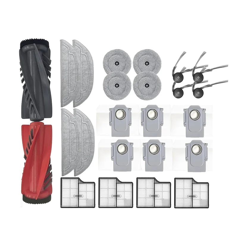 Eas-kit completo de manutenção de 24 peças para roborock saros 10/g30/s9 maxv ultra incluindo filtro hepa, almofada de esfregão, saco de pó, escova lateral