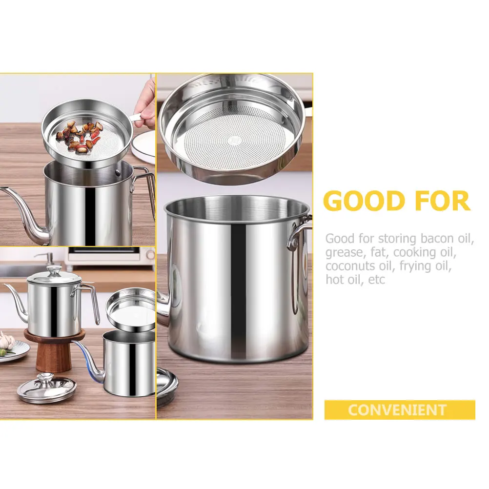 

Stainless Steel Pot Grease Container Strainer Thickened H Kitchen Bacon Dispenser Coconut Frying Storage Practical Health
