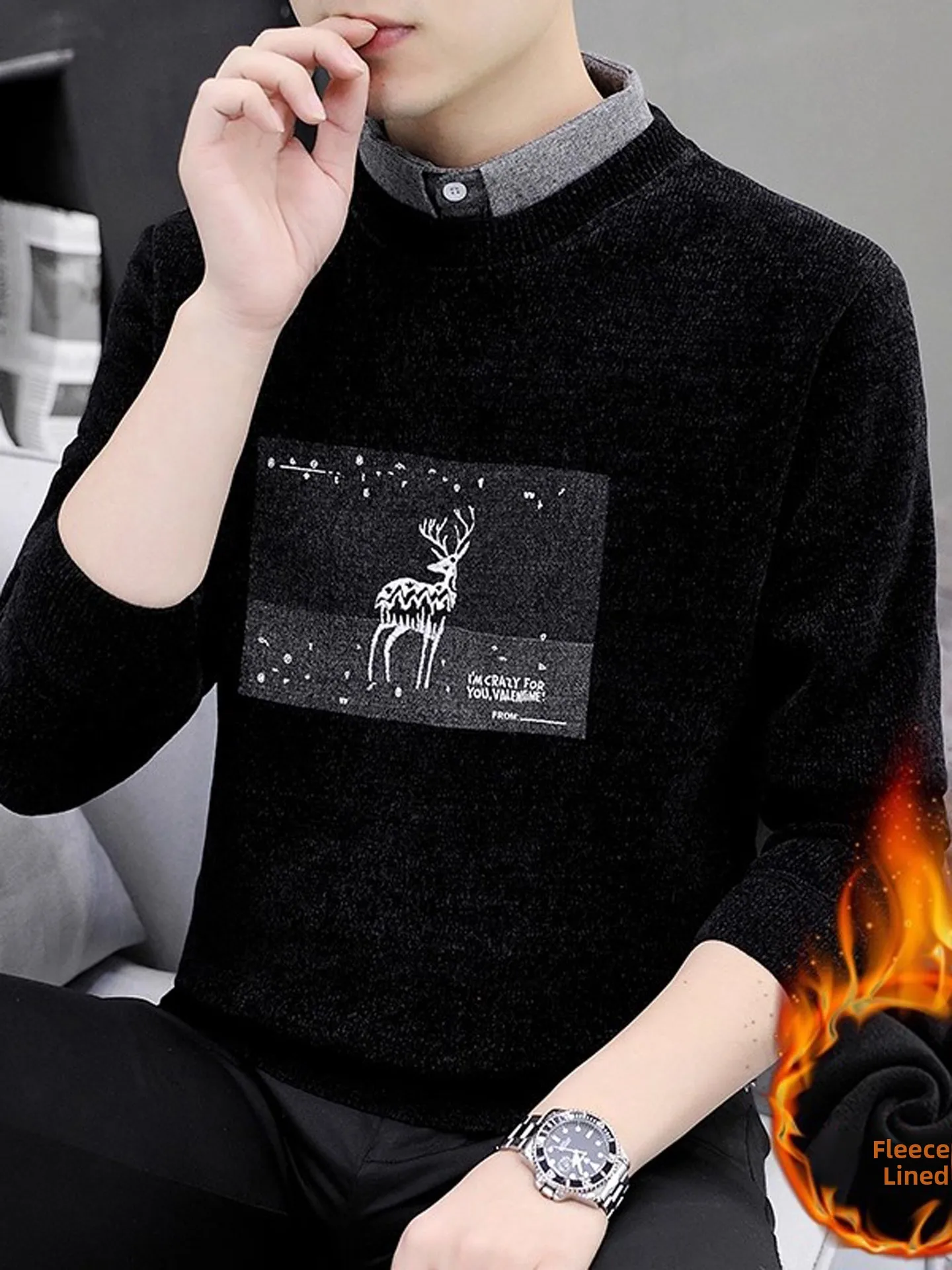 

Men's Thiened Fce Hooded Knitted Sweater irt Collar One-Piece Warm Casual Wear for Autumn Winter New Sle Faionable