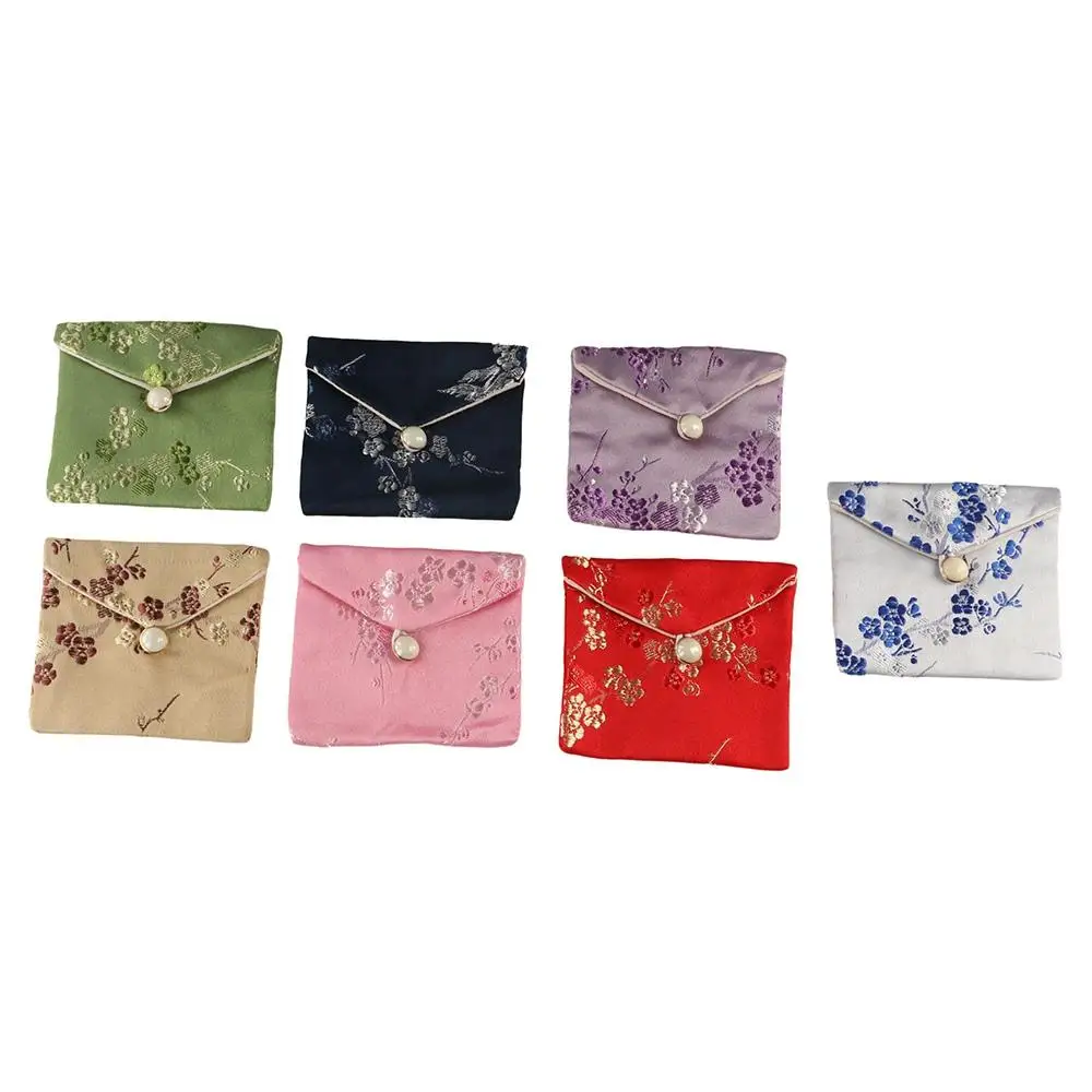 Smooth Satin Jewelery Bag Embroidered Floral Wallet Chinese Style Buckle Jewelery Storage Bag Girl