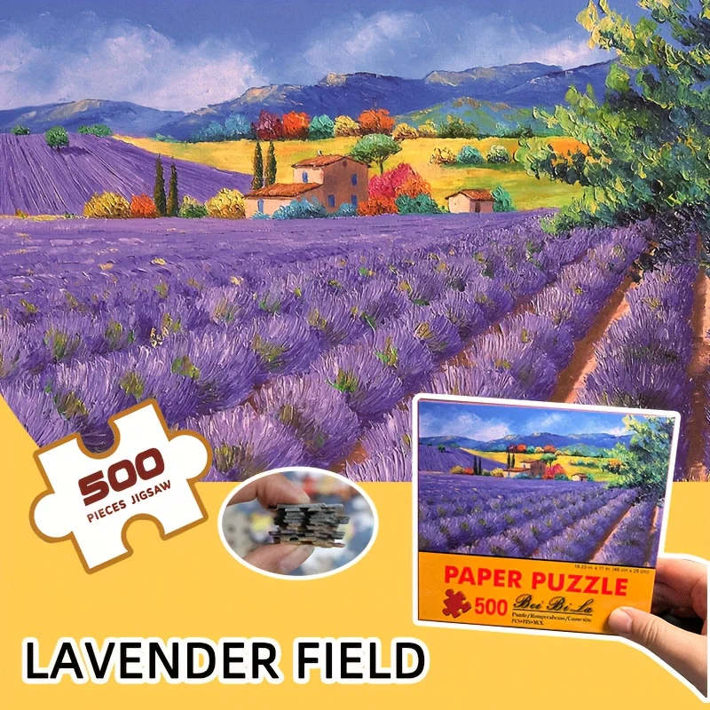 

500 шт. пазл с лавандовым полем и яркими фиолетовыми цветами лаванды, пазл для любителей лаванды ко Дню матери