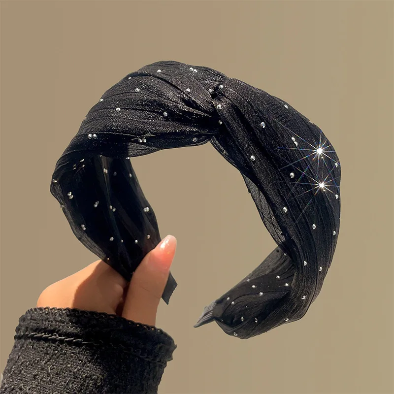 

Crystal Mesh Headband for Women, Vintage Cross Wide Hair Hoop Elegant Banquet Party Face Washing Luxury Hair Accessories