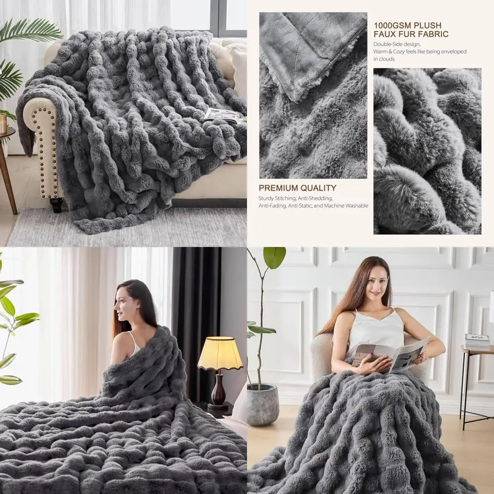 

Одеяло из искусственного кроличьего меха высокой плотности 1000GSM, ультра теплое уютное покрывало для дивана, кровати, дивана, двустороннее мягкое плюшевое одеяло из норки