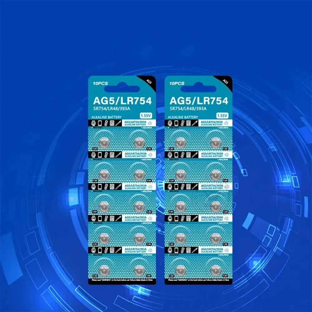 

100pcs AG5 LR754 1.55V Battery D309 D393 G5 G5A L754 LR48 LR754 RW28 SR48 Button Coin Cell For Watch Toy Remote Control