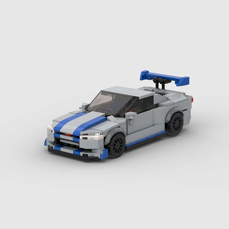 MOC Skyline GTR Racing R34 Sports Car Vehicle Fast Furious 2 Speed Champion Racer Building Blocks Brick Creative Garage Toy Boy