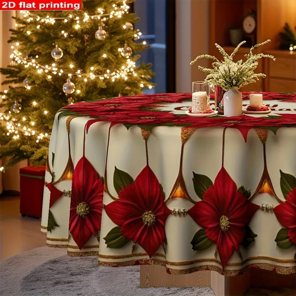 One 2D flat tablecloth, Christmas theme, geraniums patterned round tablecloth, festive home decoration.zyc