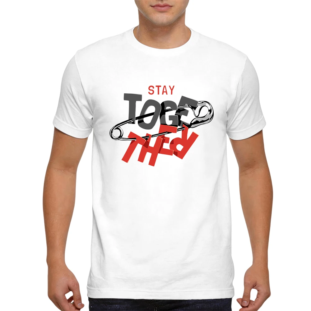 Mens 100% Cotton Short Sleeve T Shirt Stay Together Safety Pin Streetwear Graphic Print Breathable Casual Summer Daily Tees