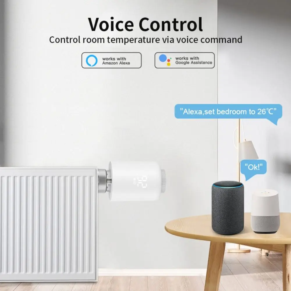 Válvula actuadora de radiador Tuya Zigbee, diseño compacto, función de programación personalizable, controlador de temperatura