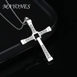 Fast and Furious Cross Pendant Necklace for Men S925 Sterling Silver Inlaid Zircon Rotatable Fashion Punk Rock Style